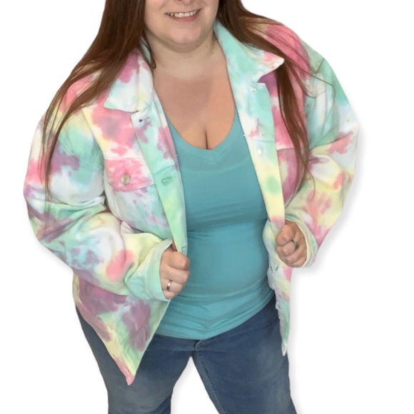 DAYDREAMER Tie Dye Jacket Snow Cone Denim White Rainbow Swirl Patch Pockets - Picture 11 of 11
